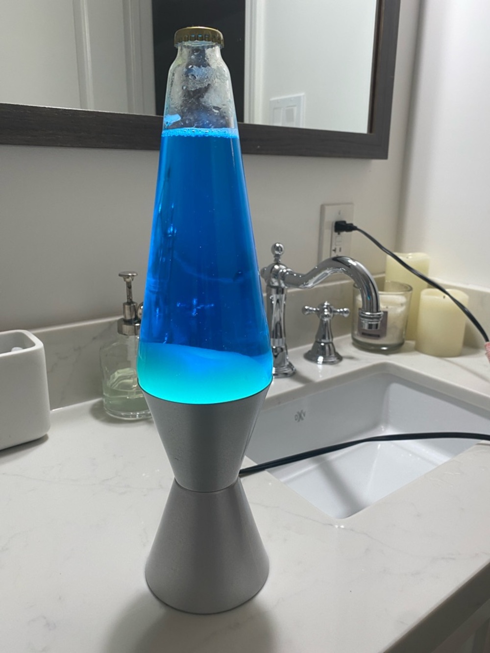 Blue Liquid Lava Lamp with Silver Base